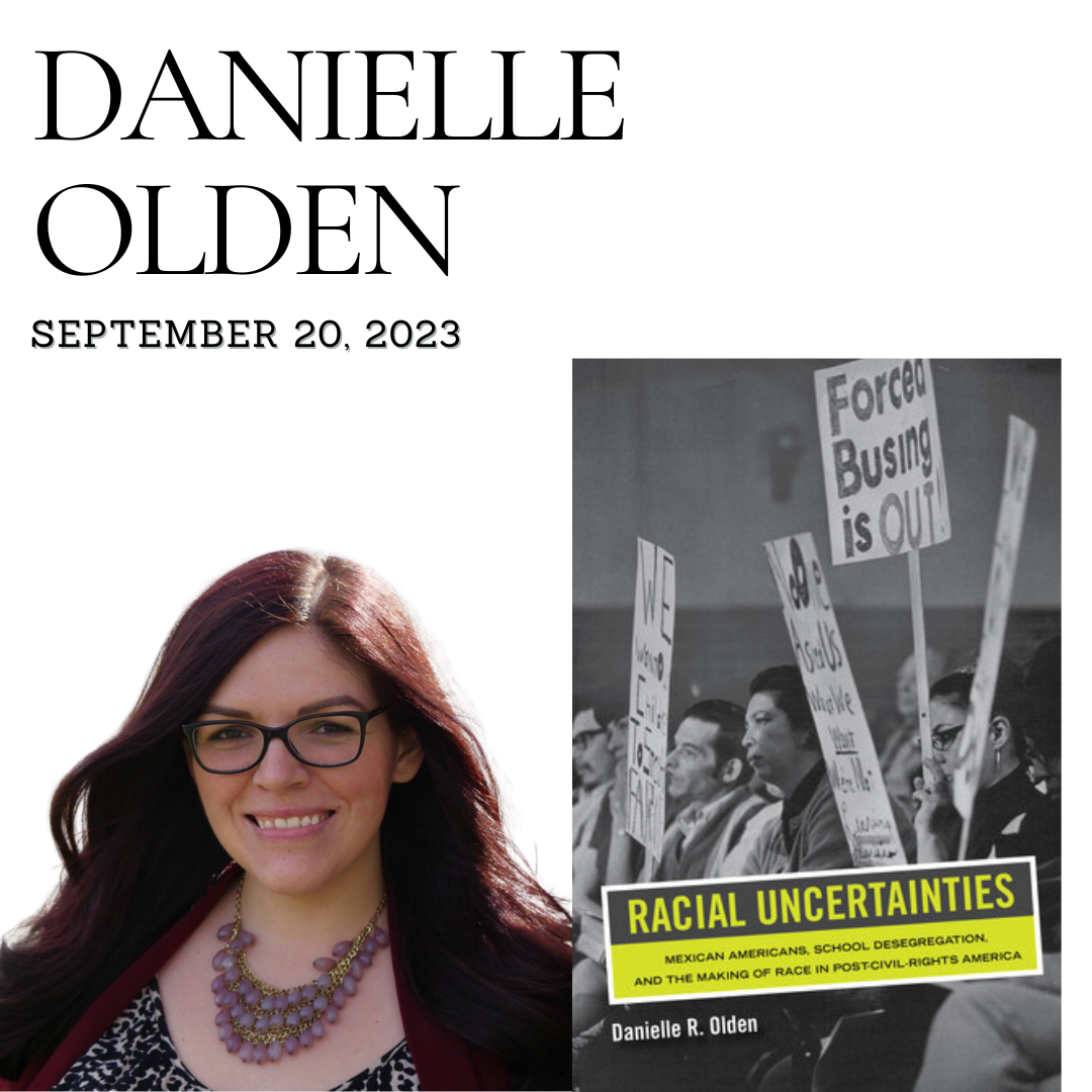 Headshot of Danielle Oden. She has auburn red hair and black glasses